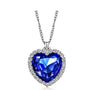Classic Zircon Dark Blue Crystal Heart Pendant Chain Necklace For Woman
