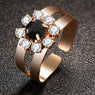 Austrian Crystal Element Black Flower Ring For Women Geometric Gold Zinc Alloy Wedding Bands (Adjustable)