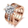 Stylish Rose Gold Wedding Jewelry Rings Set Include 3 Pieces Rings With Austrian Crystal Stellux Cubic Zirconia For Women Antique Jewelry