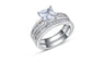 Square Crystal Bridal Sets Wedding &Engagement Silver Color Rings