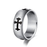 Silver and Black Zinc Plated Cross Symbol Stainless Steel Ring