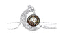 Steampunk Silver Moon Clock Glass Pendant Necklace