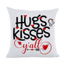 Valentines Day Throw Pillow Cover Cushion Case for Sofa Couch Hugs Kisses Y'all Quotes Home Decor Cotton Polyester 18" x 18" Inch