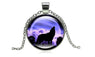 Howling Wolf Moon Glass Cabochon Pendant Necklace