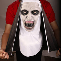 Halloween Full Face Covered Horror Nun Mask With Headscarf - sparklingselections