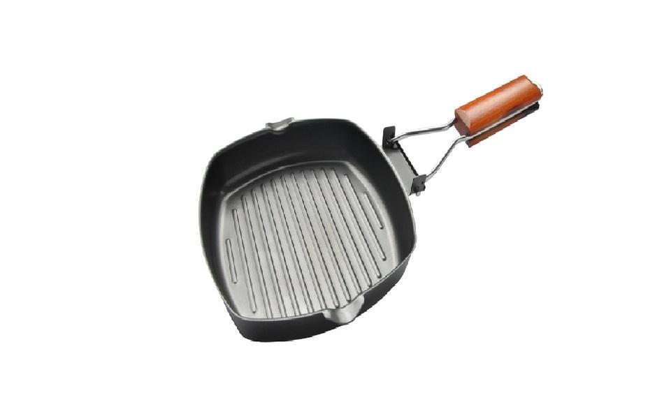 Large Square Cast Iron Grill Pan 28cm Wood Handle