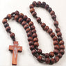 Retro Style Catholic Christ Wooden Woven Rope Rosary Bead Cross Unisex Pendant Necklace