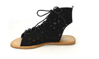 Women Perforated Laser-out Lace Up Front Flat Ankle Sandals - sparklingselections