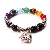 New Trendy Seven Chakra Bracelets Bangles Colors Mixed Healing Crystals Stone Heart Bangle Bracelets For Women - sparklingselections