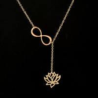 Lotus Flower Infinity Lariat Gold Color Most Beautiful Romance Pendant Necklace For Women/Girls - sparklingselections