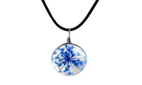 Leather Chain Handmade Dried Lace Flower Pendant Long Necklace - sparklingselections