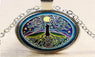 Full Moon Sky Tree Time Gem Pendant Silver Color Necklace