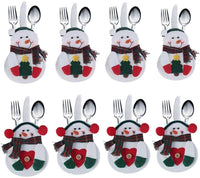 Christmas Tableware Holders Set, White Snowman Knife and Fork Bags For Home Decoration Gifts - sparklingselections