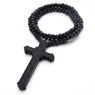 Large Wood Catholic Jesus Cross With Wooden Bead Necklace Jewelry For Men Carved Rosary Pendant Long Collier Statement Pendant Necklace