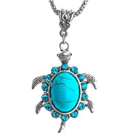New Turquoise Rhinestone Turtle Shaped Silver Pendants Necklace Fashion Wedding Necklace Jewelry Accessories For Women - sparklingselections