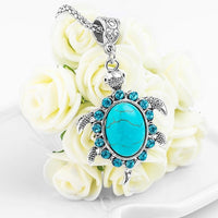New Turquoise Rhinestone Turtle Shaped Silver Pendants Necklace Fashion Wedding Necklace Jewelry Accessories For Women - sparklingselections