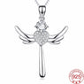 Real Pure 925 Sterling Silver Cross Pendant Necklace Angel With Wings