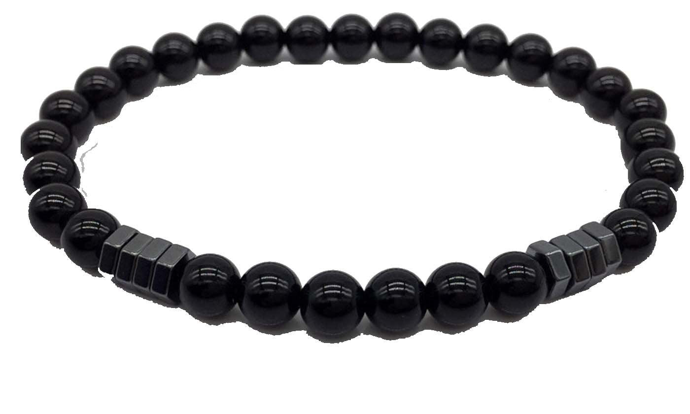 Silver Lockit Beads Bracelet, Black Titanium and Black Polyester