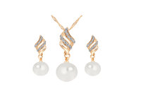 Feminine New Crystal Gold Color Big Simulated Pearl Jewelry Set Casual Water Drop Earrings Necklace Set - sparklingselections