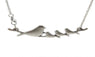 Vintage Silver Four Birds Pendant Long Necklace 18" Jewelry for Women