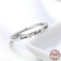 100% Authentic 925 Sterling Silver Live Love Life Letter Engrave Finger Ring for Women - sparklingselections