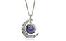 Silver Plated Moon Owl Glass Pendant Necklace
