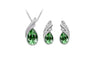 Jewelry Set With Crystal Water Drop Green Color Leaves Earrings Necklace