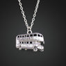 Silver Tone 1.0"X0.7" Double-Decker Bus Pendant Necklace