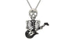 Silver Tone 1.8"X1.4" Play The Guitar Skull Pendant Necklace