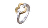 Silver Plated Golden Love Heart Statement Ring