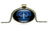 Peace Sign Tree of Life Glass Cabochon Pendant Vintage Necklace