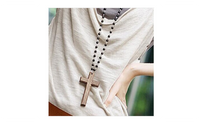 Black Beads Wooden Cross Necklace