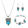 Women's Retro Style Owl Bracelet Necklace Earrings Jewelry Sets
