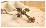 Vintage Champagne Gem Cross Chain Pendant Necklace