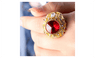 Women's Vintage Luxury Big Resin Crown Gold Plated Alloy Ring 7