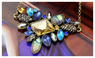 Antique Gold Plated Vintage Rhinestone Flower Maxi Statement Necklace
