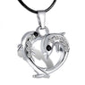 Women Silver Crystal Dolphin Heart Pendants Necklace