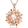 Rose Gold Imitate Pearl Colorful Cubic Zircon Flower Pendant Necklace for Women