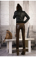 women leather slim Casual Denim jeans - sparklingselections