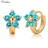 Round Blue Crystals Flower Hoop Earrings For Women