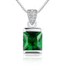 Square CZ Green Stone 925 Sterling Silver Pendant Necklace for Women