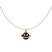 Black Enamel Saturn Pendant Necklace - sparklingselections