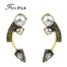 Bronze With Rhinestone And Simulated Pearl Geometric Spike Stud Earrings