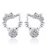 Crystal Cat Shaped Imitation Pearl Stud Earrings For Women