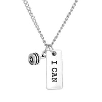 "I Can" Barbell Rectangle Message Unisex Pendant Necklace Hot Inspirational Silver Men/Women Necklace Gifts - sparklingselections