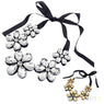 Flower Rhinestone Ribbon Bib Collar Statement Pendant Necklace