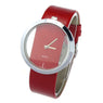 PU Leather Transparent Dial Analog Quartz Wrist Watch for Women