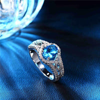 Blue Oval Zircon Stone White Gold-Color Wedding Engagement Rings For Women - sparklingselections