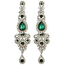 Green Crystal Metal Bridal Long Earrings