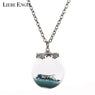 Blue Bead Glass Dried Flower Bottle Necklace Pendant